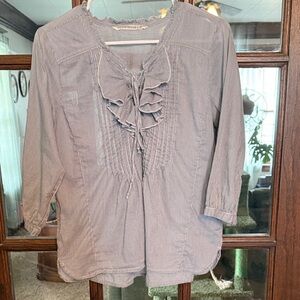 Hippie Laundry Blue White Pinstripe Ruffle Lace Up Peasant Blouse Womens Medium